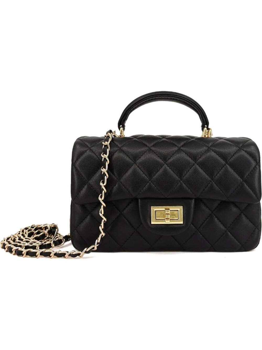 Chic Small Quilted Evening Crossbody Bag with Top Handle - Stylish Lambskin